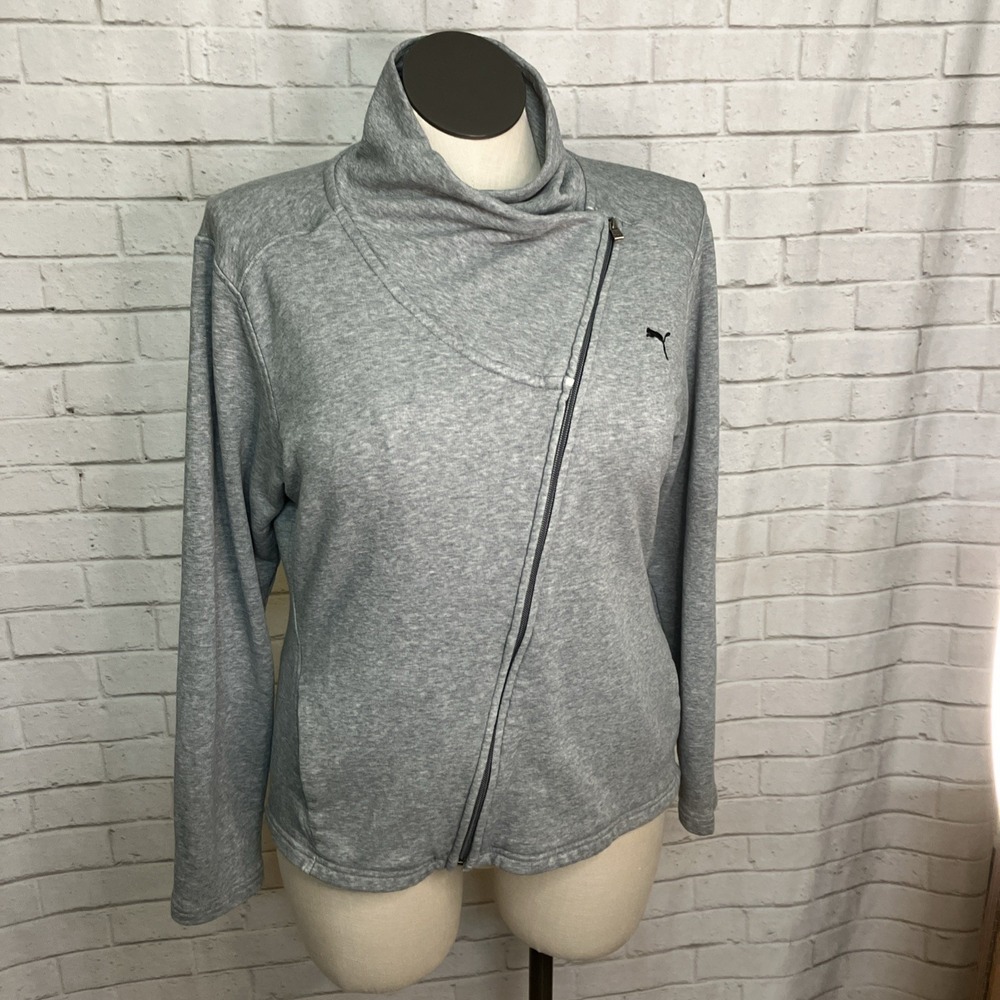 Puma Heather Gray French Terry Asymmetrical Zip Jacket Women's XL